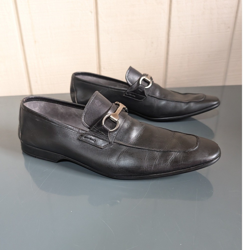Magnanni Men 10.5 M Black Leather Horsebit Loafers Spain 15804 Dress Shoes Bit